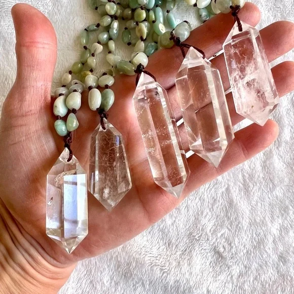 DT Power Quartz + Aquamarine Mala Pendant Necklace - Picture 5 of 8